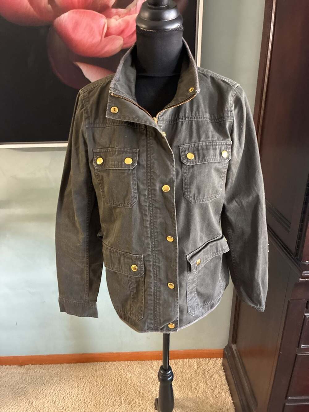 J.Crew Women's Relaxed Boyfriend Field Jacket in Olive Green SzS A 694